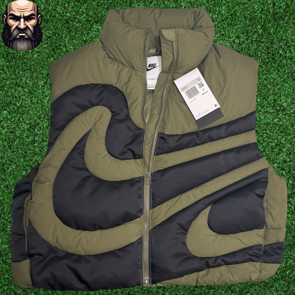 Nike Swoosh Series Down Vest IH3980-222 Olive Green Oversized Women's Size XS